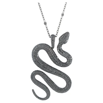 Pre-owned Messika 18k White Gold Black Diamond Snake Pendant Necklace Me16-050426