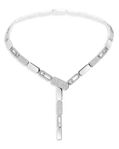 Messika 18k White Gold Imperial Move Diamond Pave Cravate Lariat Necklace, 14 In Metallic