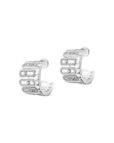 Messika 18k White Gold Move Iconica Diamond Curved C Hoop Earrings In Metallic