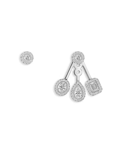Messika 18k White Gold My Twin Diamond Mixed Cut Convertible Stud & Drop Earrings In Silver