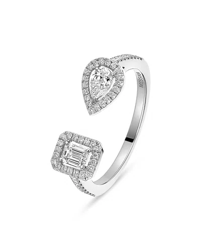 Messika 18k White Gold My Twin Diamond Pear & Emerald Cut Toi & Moi Cuff Ring In Metallic