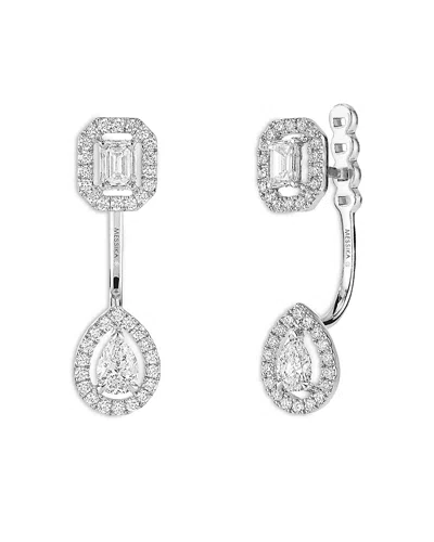 Messika 18k White Gold My Twin Diamond Pear & Emerald Cut Toi & Mois Halo Adjustable Front To Back Drop Earr In Silver