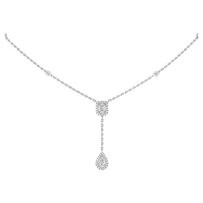 Pre-owned Messika 18k White Gold My Twin Diamond Tie Necklace, Modern Design