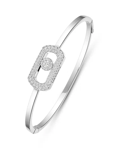 Messika 18k White Gold So Move Diamond Pave Oval Bangle Bracelet In Silver