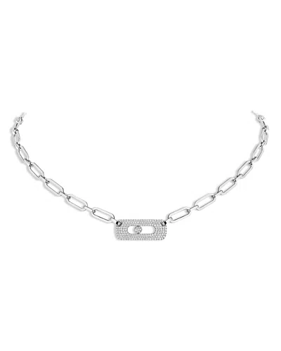 Messika 18k White Move Link Diamond Link Necklace, 16.5-17.7 In Metallic