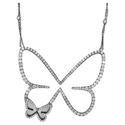 Pre-owned Messika 2.65cttw Butterfly Diamond Pendant Chain Necklace 18k Black Gold 25 In