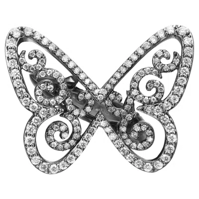 Pre-owned Messika Butterfly Arabesque Diamond Ring 18k Blackened White Gold Size 51 Us 5.5