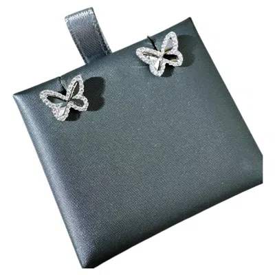 Pre-owned Messika "butterfly Fly" 18k White Gold And Pavé Diamond Stud Earrings