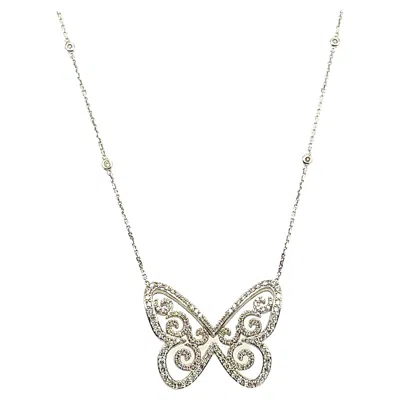 Pre-owned Messika "butterfly" Pendant On An 18k White Gold Chain, Diamond Pavement