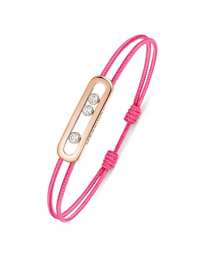 Messika Cares Diamond Pink Cord Slider Bracelet, 0.09 Tcw In Gold