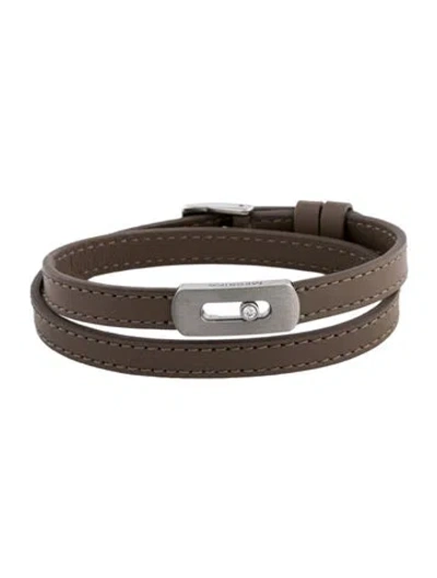 Pre-owned Messika Diamond & Leather My Move Wrap Bracelet In Brown