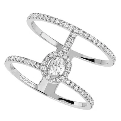 Messika Glamazone White Gold Two-row Pave Ring In Silver