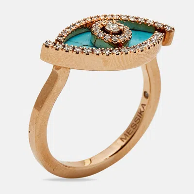 Pre-owned Messika Lucky Eye Diamonds Turquoise 18k Rose Gold Ring Size 50