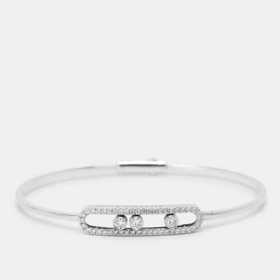 Pre-owned Messika Move Classique Diamond 18k White Gold Thin Bangle Bracelet M In Silver
