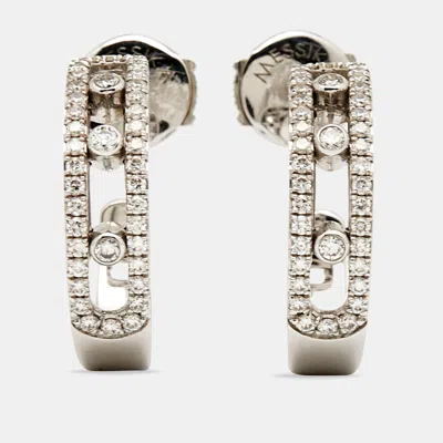 Messika Move Pave Hoop Diamond 18k Gold Earrings In White
