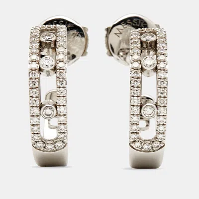 Pre-owned Messika Move Pave Hoop Diamond 18k White Gold Earrings
