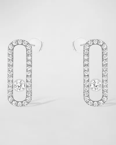 Messika Move Uno 18k White Gold Pave Stud Earrings In 10 White Gold
