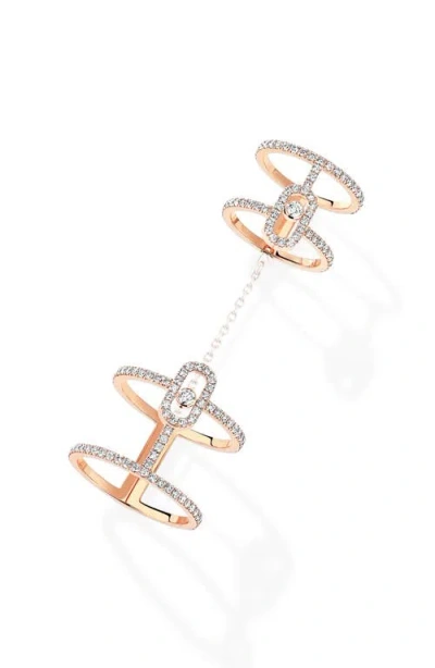 Messika Move Uno Diamond Pavé Double Ring With Detachable Chain In Gold