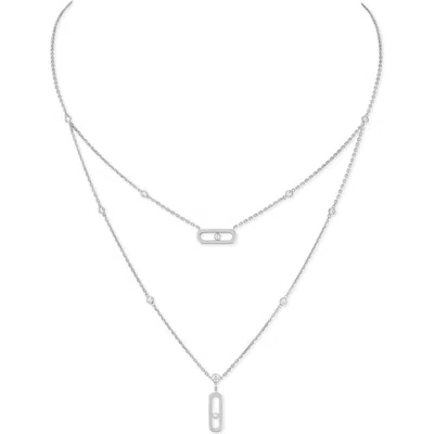 Messika Move Uno Diamond Pendant Double Layer Necklace In White Gold