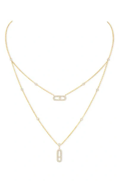 Messika Move Uno Pavé Diamond Pendant Double Layer Necklace In Yellow Gold