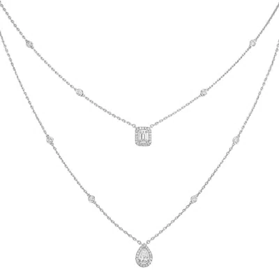 Messika My Twin White Gold 2 Rows Diamond Necklace In Silver