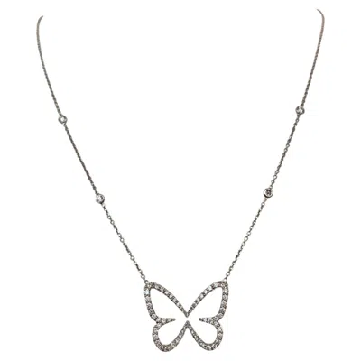 Pre-owned Messika Paris Butterfly 18 Kt White Gold And Diamond Necklace