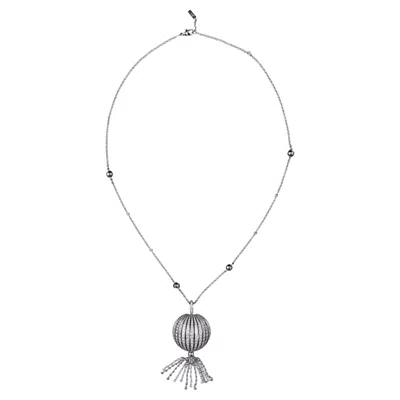 Pre-owned Messika Paris Round Diamond 18k White Gold Orb French Sautoir Drop Necklace