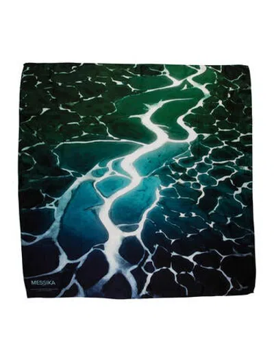 Pre-owned Messika Silk Printed Scarf In Blue