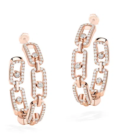 Messika Small Rose Gold And Diamond Move Link Hoop Earrings