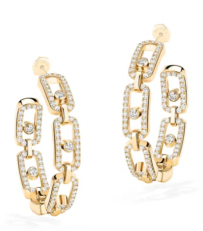 Messika Small Yellow Gold And Diamond Move Link Hoop Earrings