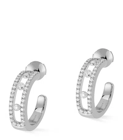 Messika White Gold And Diamond Move Classique Hoop Earrings In Gray