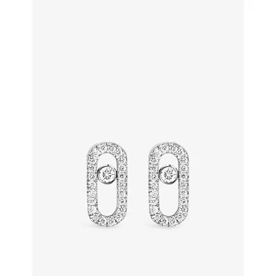 Messika Womens White Move Uno 18ct Gold And 0.16ct Diamond Stud Earrings