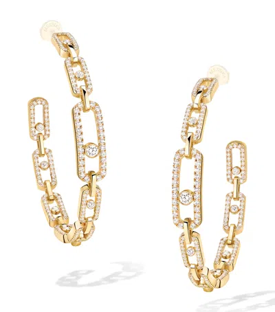 Messika Yellow Gold And Diamond Move Link Hoop Earrings