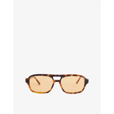 Messyweekend Mens Tortoise Orange Burt Aviator-frame Acetate Sunglasses In Brown