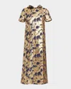 Mestiza New York Adria Metallic Jacquard Midi Shift Dress In Navy Gold