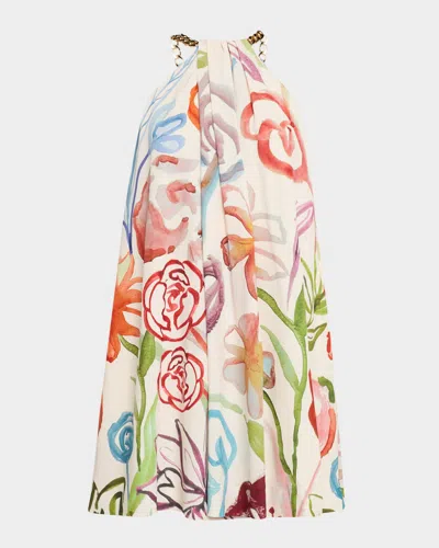 Mestiza New York Bijou Draped Floral-print Halter Mini Dress