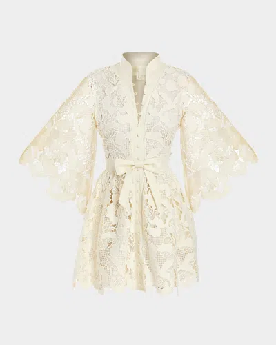 Mestiza New York Carmen Bow-front Floral Lace Mini Dress In Ivory