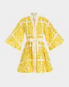 Mestiza New York Carmen Flare-sleeve Bow Mini Dress In Azulejo Yellow