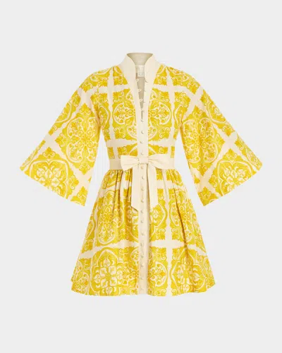 Mestiza New York Carmen Flare-sleeve Bow Mini Dress In Yellow