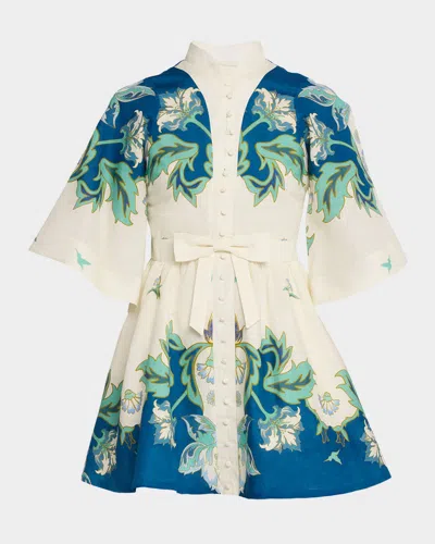 Mestiza New York Carmen Flared Floral-print Mini Dress In Blue