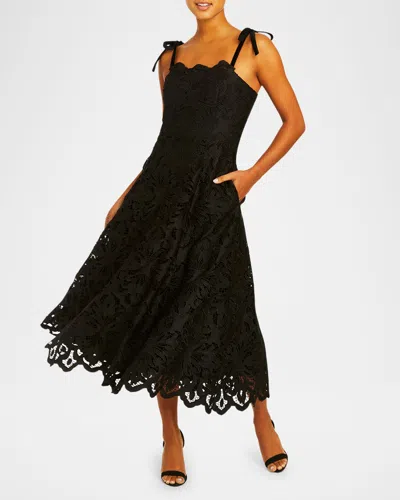 Mestiza New York Cataleya Scalloped Floral Lace Midi Dress In Black