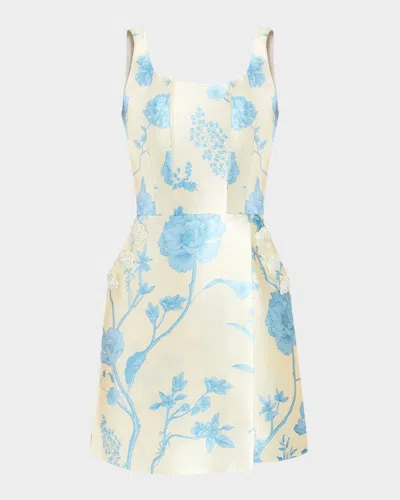 Mestiza New York Chianti Embellished Floral-print Mini Dress In Blueivory