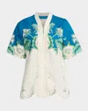 Mestiza New York Cortez Scalloped Floral-print Cotton Shirt In Blue