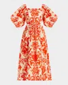 Mestiza New York Delphine Smocked Floral-print Midi Dress In White Ivory