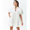 Mestiza New York Elliana Embroidered Puff-sleeve Mini Dress In Ivory
