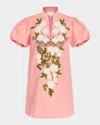 Mestiza New York Elliana Puff-sleeve Embroidered Mini Dress In Watermelon Pink