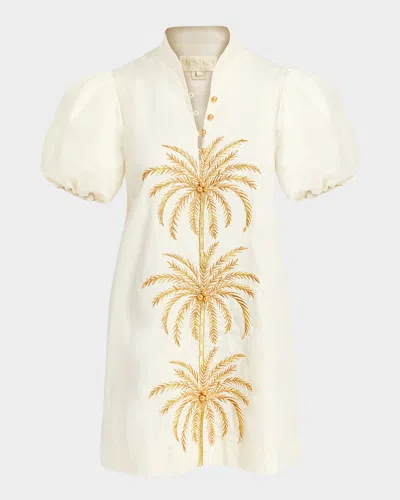 Mestiza New York Elliana Puff-sleeve Palm Tree Mini Dress In Ivory