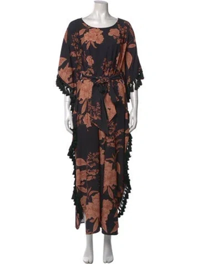 Pre-owned Mestiza New York Floral Print Long Dress In Black