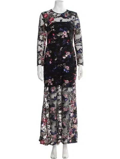 Pre-owned Mestiza New York Floral Print Long Dress In Black