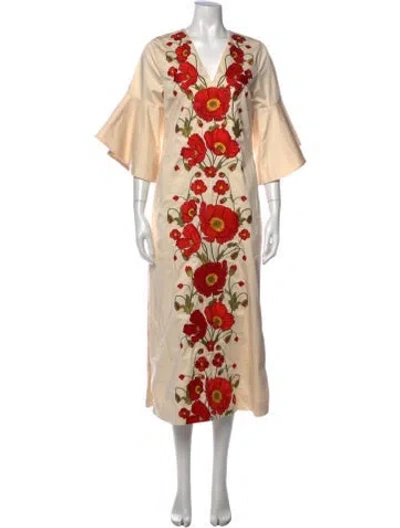 Pre-owned Mestiza New York Floral Print Long Dress In Neutral